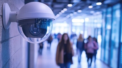 CCTV camera network on a college campus, students walking, educational safety, CCTV camera, campus security systems