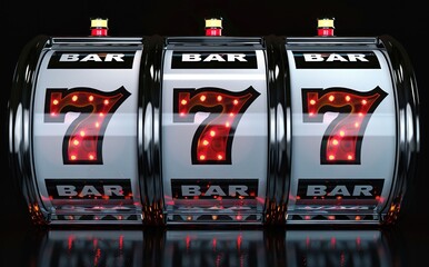 Lucky sevens casino slot machine with sevens on the front and back in gambling theme