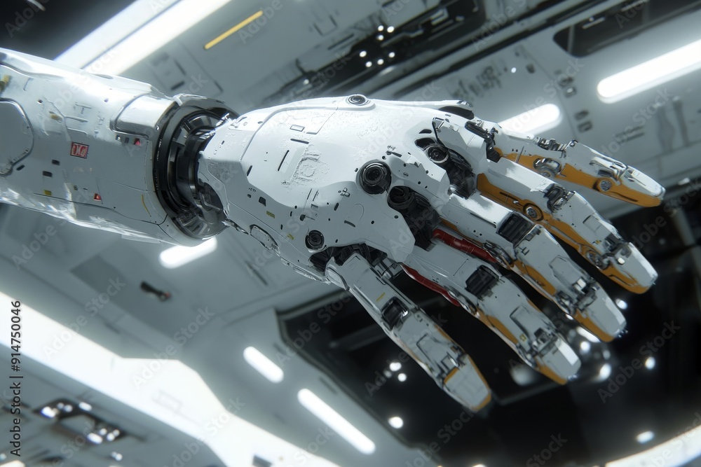 Aufkleber futuristic robotic hand with metallic design featuring high tech elements and advanced ai technology