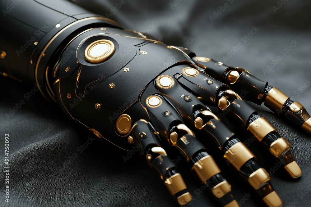 Aufkleber futuristic robotic hand with black and gold design symbolizing the advanced ai technology and precis