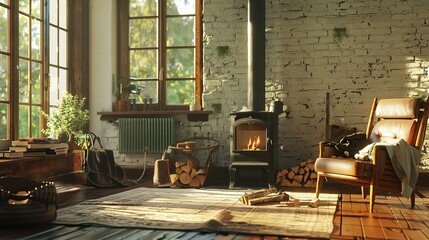 Cozy Living Room with Fireplace and Window View