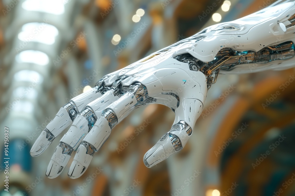 Aufkleber close up of a futuristic robotic hand with sleek white and silver design symbolizing the precision a