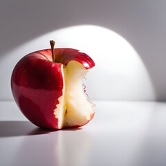 a bitten apple showing the juicy interior on a white background