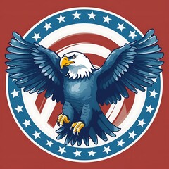 American Bald Eagle With Wings Spread In Front Of Circle Of Stars