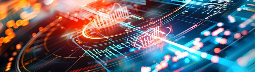 Abstract Technology Background with Neon Lights and Bokeh.