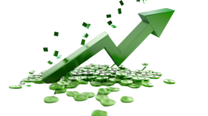 Green chart arrow on transparent background