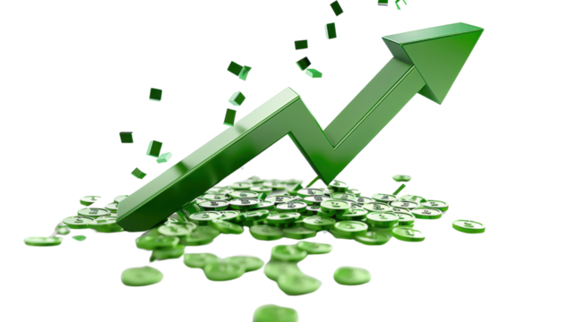 Green chart arrow on transparent background