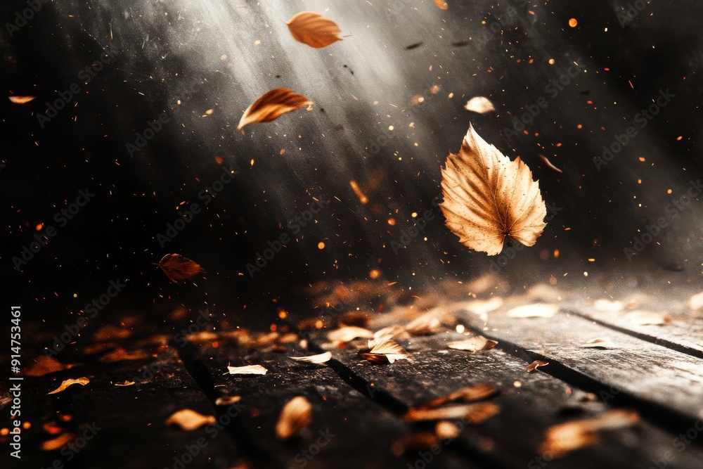 Aufkleber surreal autumn scene with falling leaves in warm golden light symbolizing change and transition in a