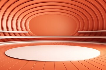 Obraz premium Abstract orange circular room with white platform.