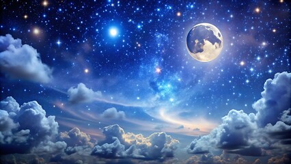 Fototapeta premium Night Sky With Stars and Moon.