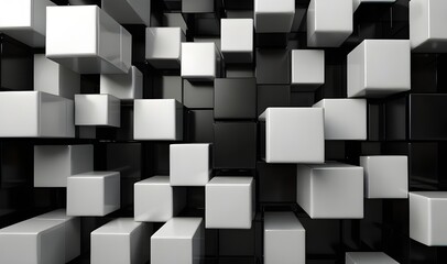 Black and White Blocks in Abstract Geometric Harmony, Monochrome Matrix