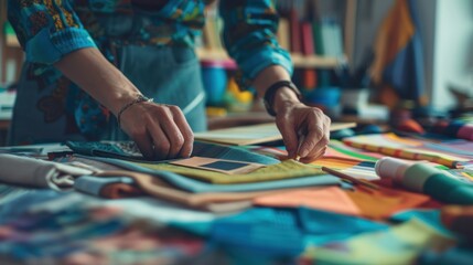 Obraz premium Designer Choosing Fabrics.