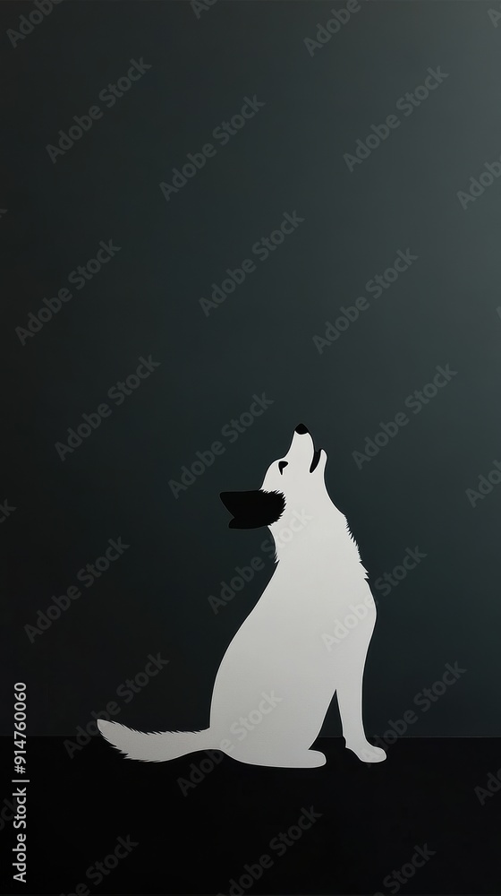 Canvas Prints Silhouette of a Howling Dog Against Dark Background