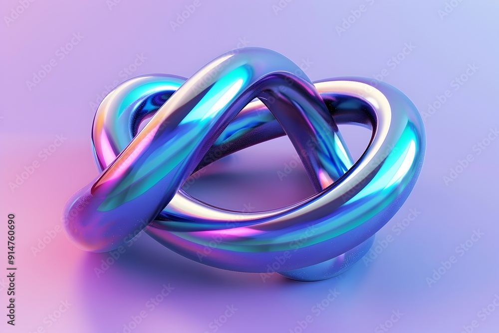 Poster 3d render of a simple colorful blue and purple abstract knot shape on a solid background, rendered i