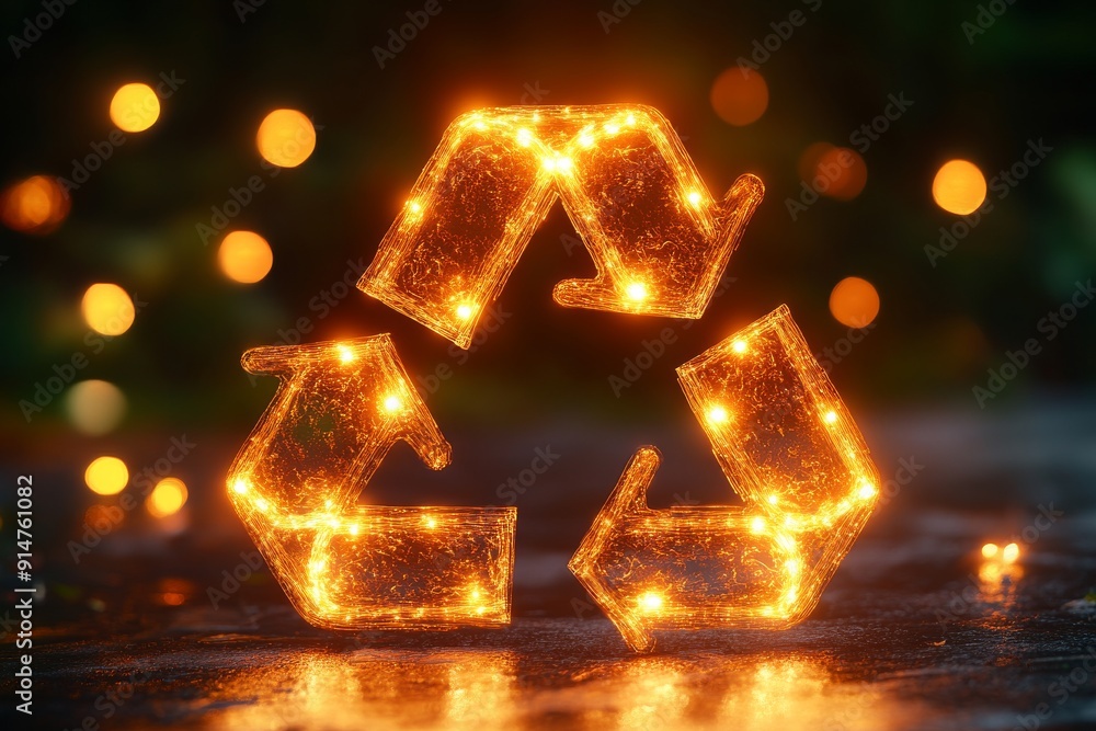 Poster illuminated recycling symbols forming a dynamic loop highlighting sustainability in technology