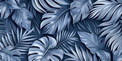 Abstract Tropical Leaf Background in Blue