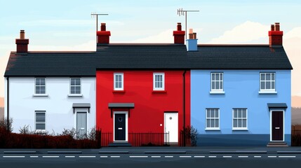 Colorful Row Houses with Red, White, and Blue Facades