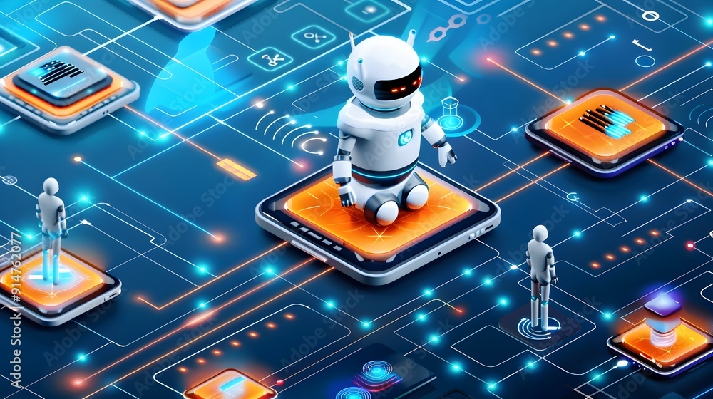 Aufkleber robot ai connected to network.