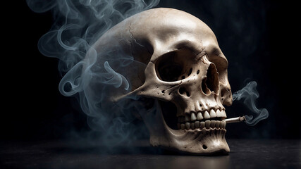Obraz premium human skull exhaling thick smoke, the dark background enhancing the eerie atmosphere and reinforcing