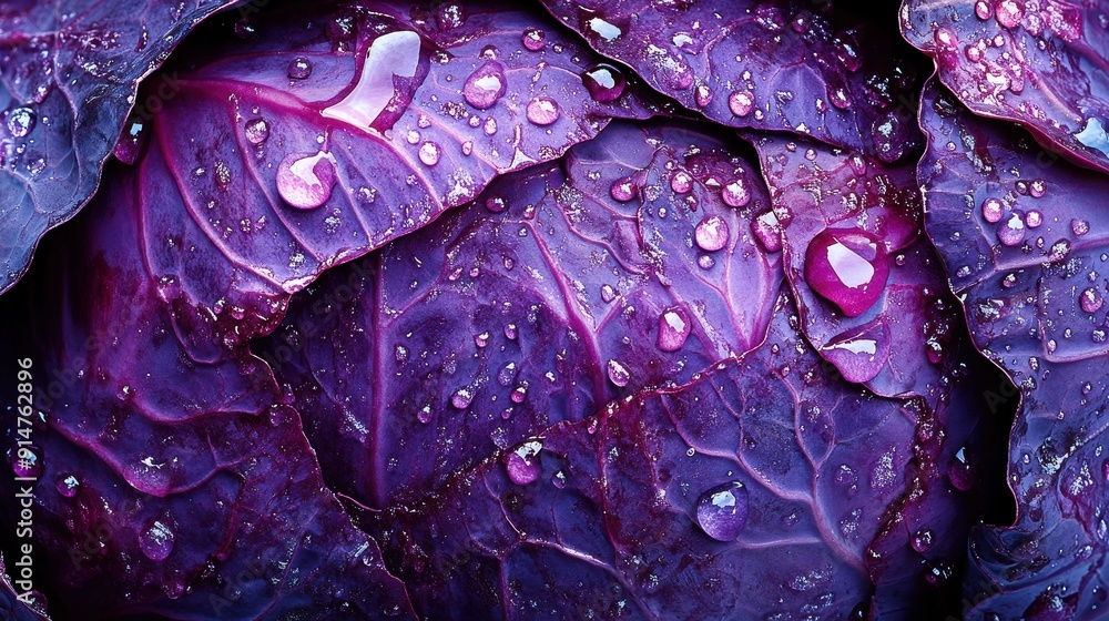 Sticker Close-Up of Purple Cabbage with Water Droplets