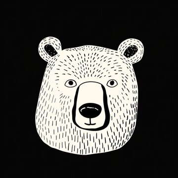 recommend clip art: Detailed black and white drawing of a bear's face with the word bear on a black background