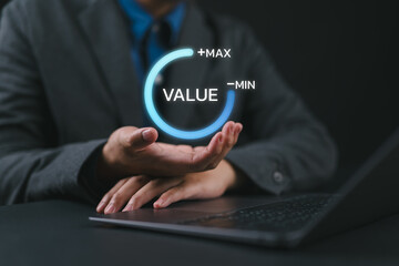 Value concept. increasing value added to business product and service. Increase value business or finance . Growth and performance development.