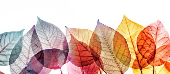 Colorful Skeletonized Leaves on White Background