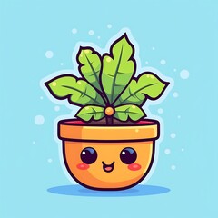 Cartoon Illustration of a Smiling Potted Plant