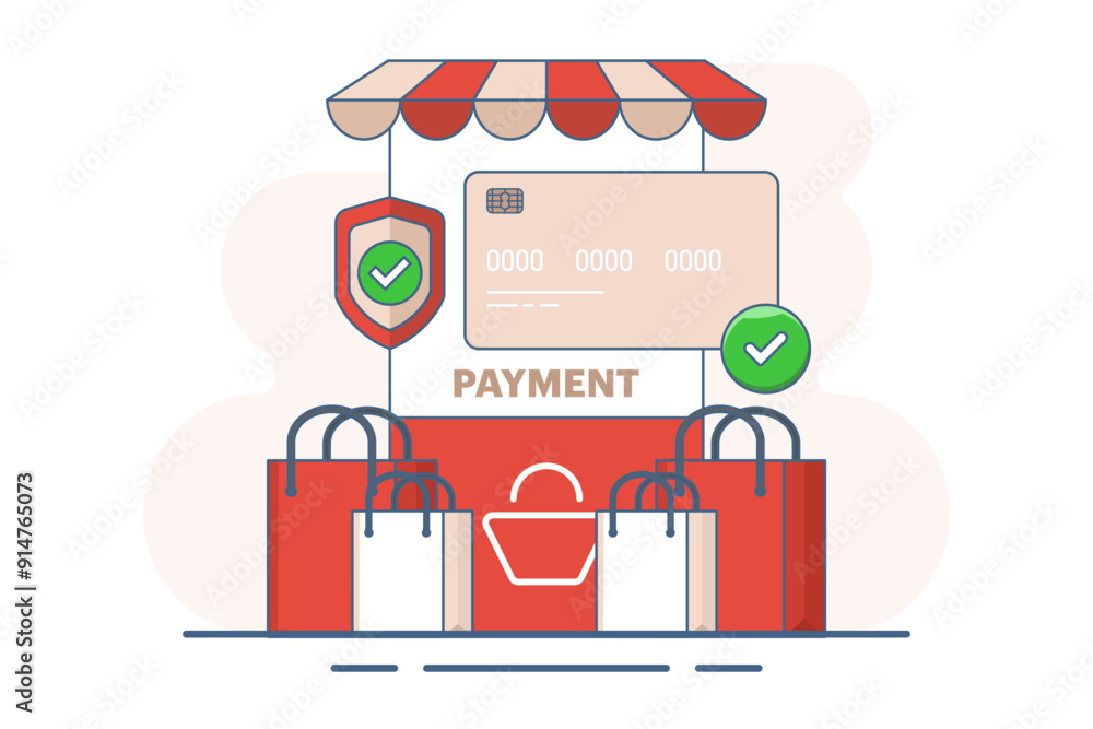 Poster e-commerce checkout page concept with payment method in shopping cart, secure payment gateway. selec