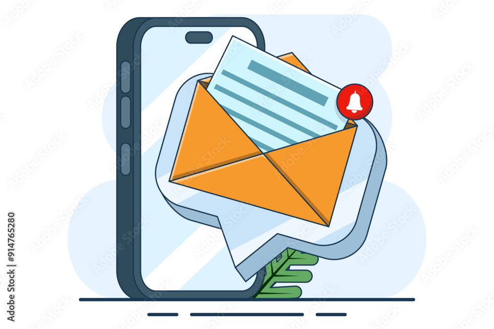 Poster concept of email inbox or new email notification. email notification on laptop, email message on dev