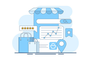 E-commerce seo audit concept with website ranking, e-commerce SEO for search engine optimization on commercial website pages. Digital marketing strategy, analytics in e-commerce traffic growth.