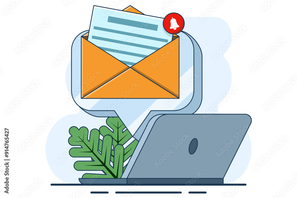 Aufkleber concept of email inbox or new email notification. email notification on laptop, email message on dev