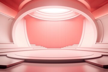 Abstract pink geometric background with platform.