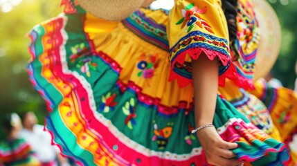Fototapeta premium A Woman in a Vibrant, Colorful Mexican Dress