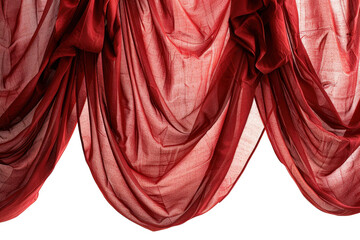 A red curtain with a white background