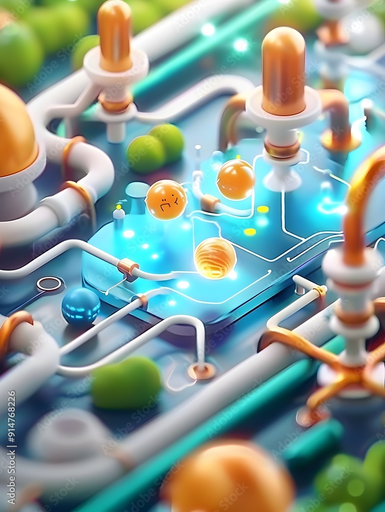 Poster abstract 3d rendering of a circuit board with emojis.