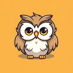 Cute Cartoon Owl Illustration On Orange Background