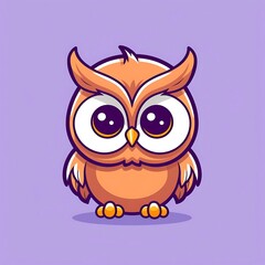 Fototapeta premium Cute Cartoon Owl With Big Eyes on Purple Background