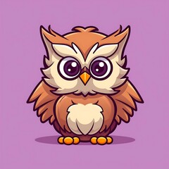 Fototapeta premium Cartoon Illustration of a Cute Brown Owl Standing on a Purple Background