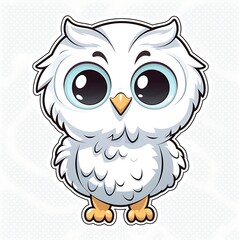 Fototapeta premium Adorable Cartoon White Owl With Big Eyes Standing On A White Background