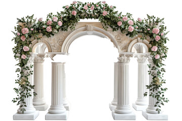 Naklejka premium A white archway with pink flowers and leaves