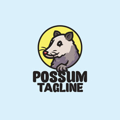 Opossum character logo mascot cartoon cute vector illustration
