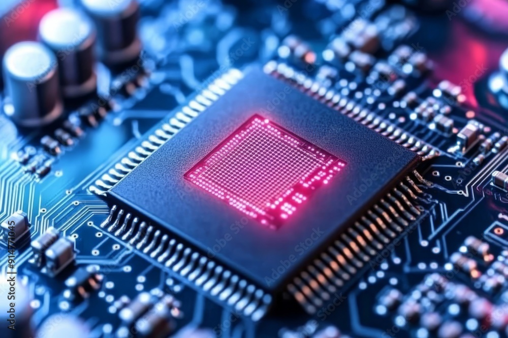 Aufkleber futuristic red led on a circuit board symbolizing the power and speed of modern electronics