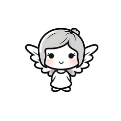Obraz premium Cute Cartoon Angel Girl With Short Hair And Wings