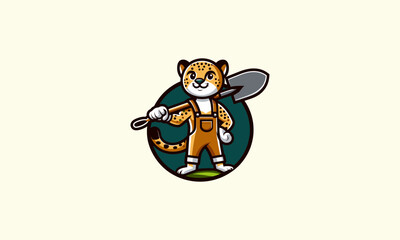 cheetah character holding a hoe vector illustration mascot design