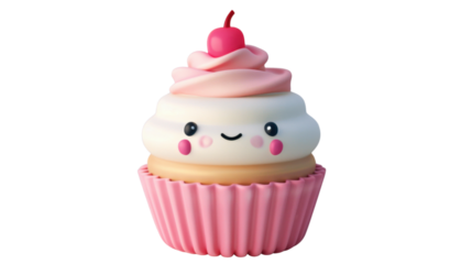 Cute character cupcake lovely on transparent background