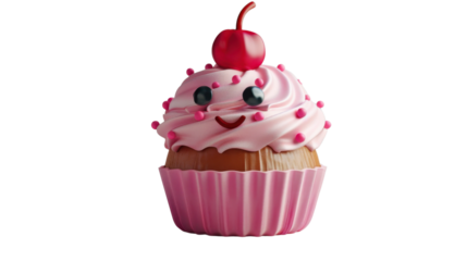 Cute character cupcake lovely on transparent background