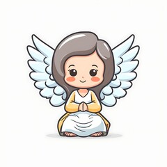 Fototapeta premium Cute Cartoon Angel Girl Sitting With Hands Folded