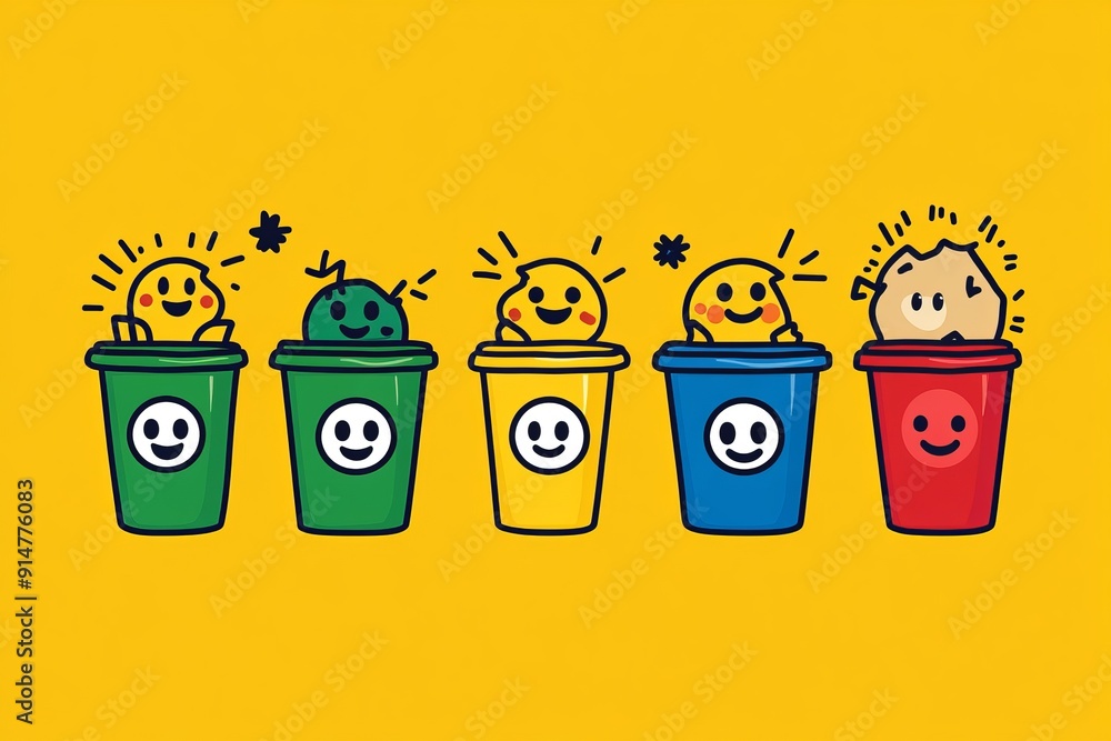 Aufkleber simple and creative ranking of recycling practices using colorful animated bins ideal for educationa