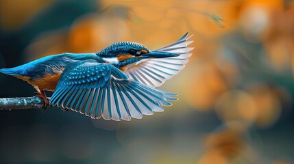 Blue Kingfisher Taking Flight on a Branch